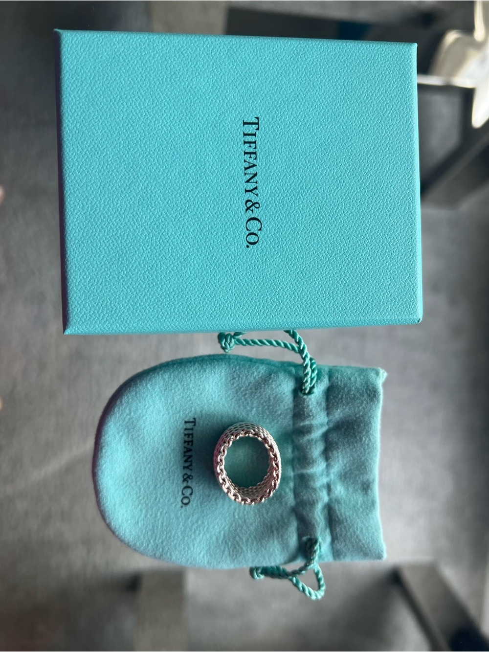 Tiffany & Co. Silver Rope Band with Signature Blue Box and Pouch